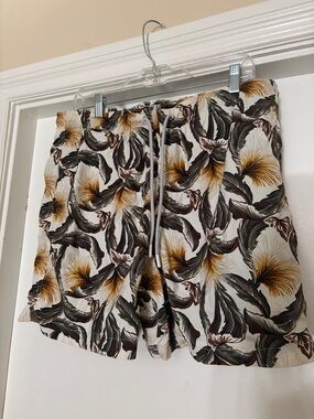 Express Men's Floral Drawstring Shorts - Cream, Brown & Yellow